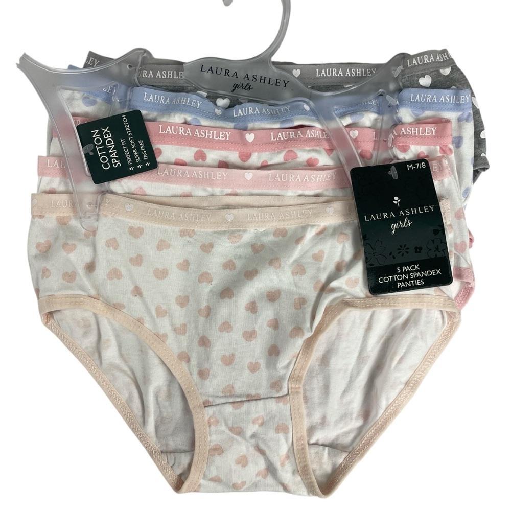 Laura Ashley Girls' 5 Pack Cotton Spandex Heart Panties Underwear Size M 7/8 NWT